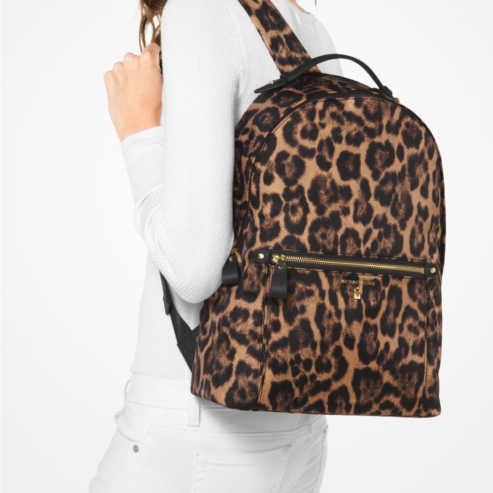 Michael Kors Kelsey Large Leopard Nylon Backpack